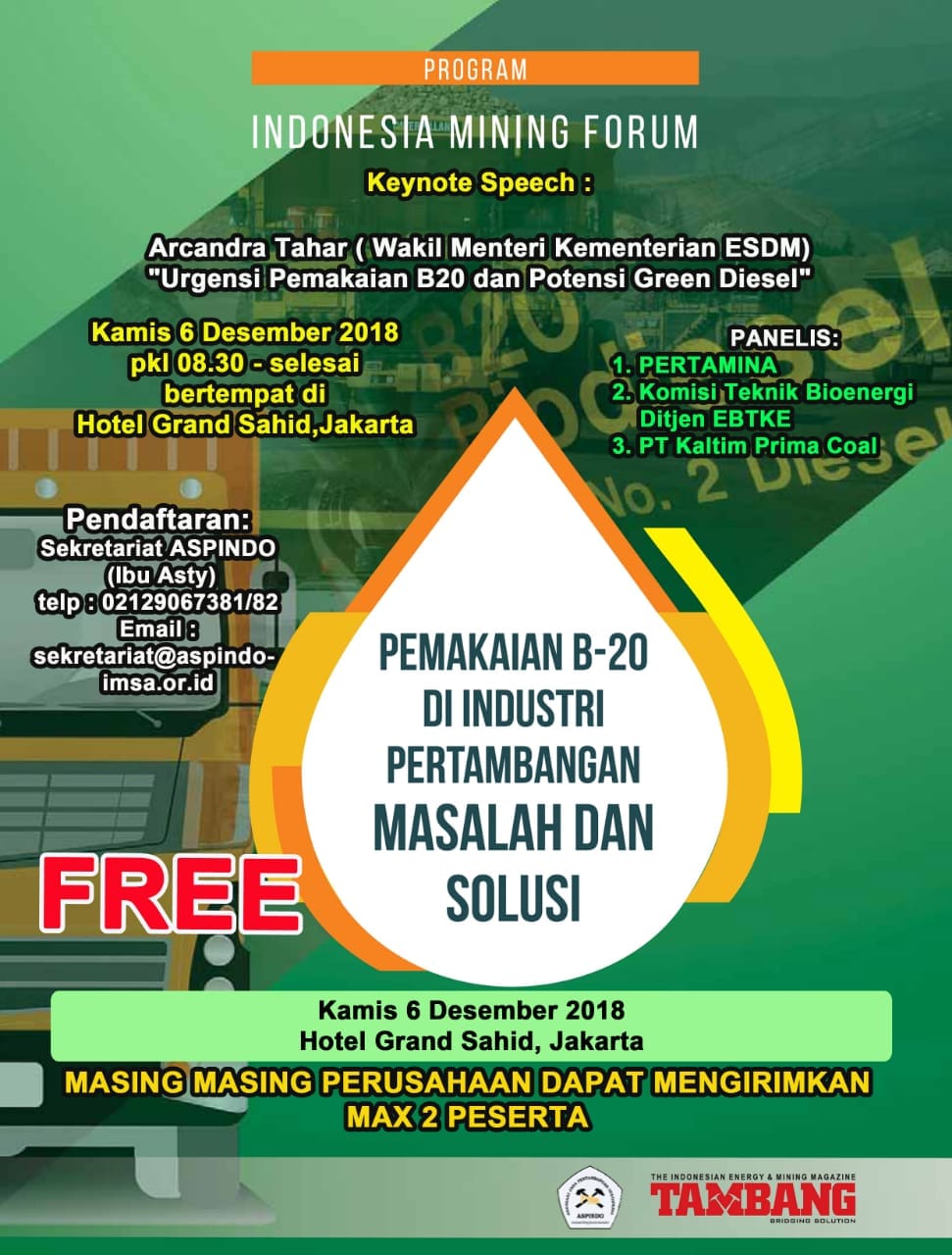 Majalah TAMBANG dan ASPINDO Gelar Diskusi Penerapan B-20 dan Green Diesel