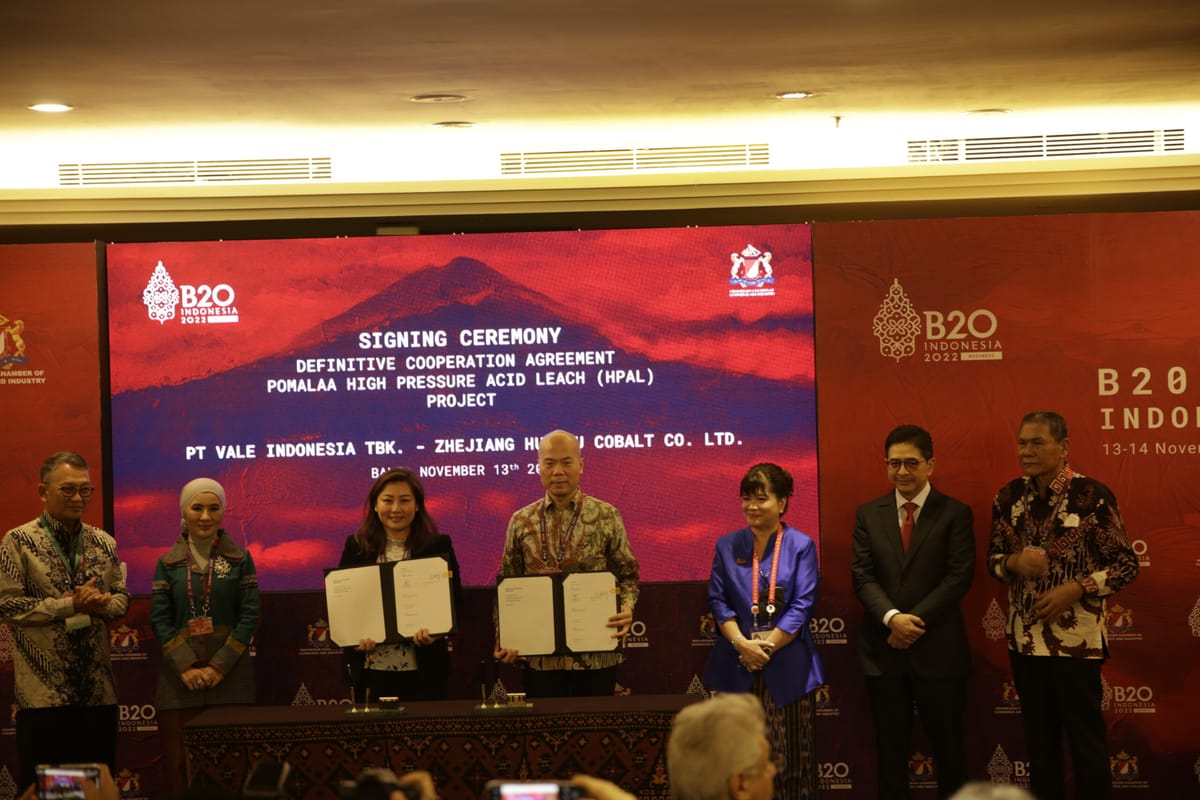 Kebut Proyek Smelter di Blok Pomalaa, Vale dan Huayou Teken Perjanjian Definitif